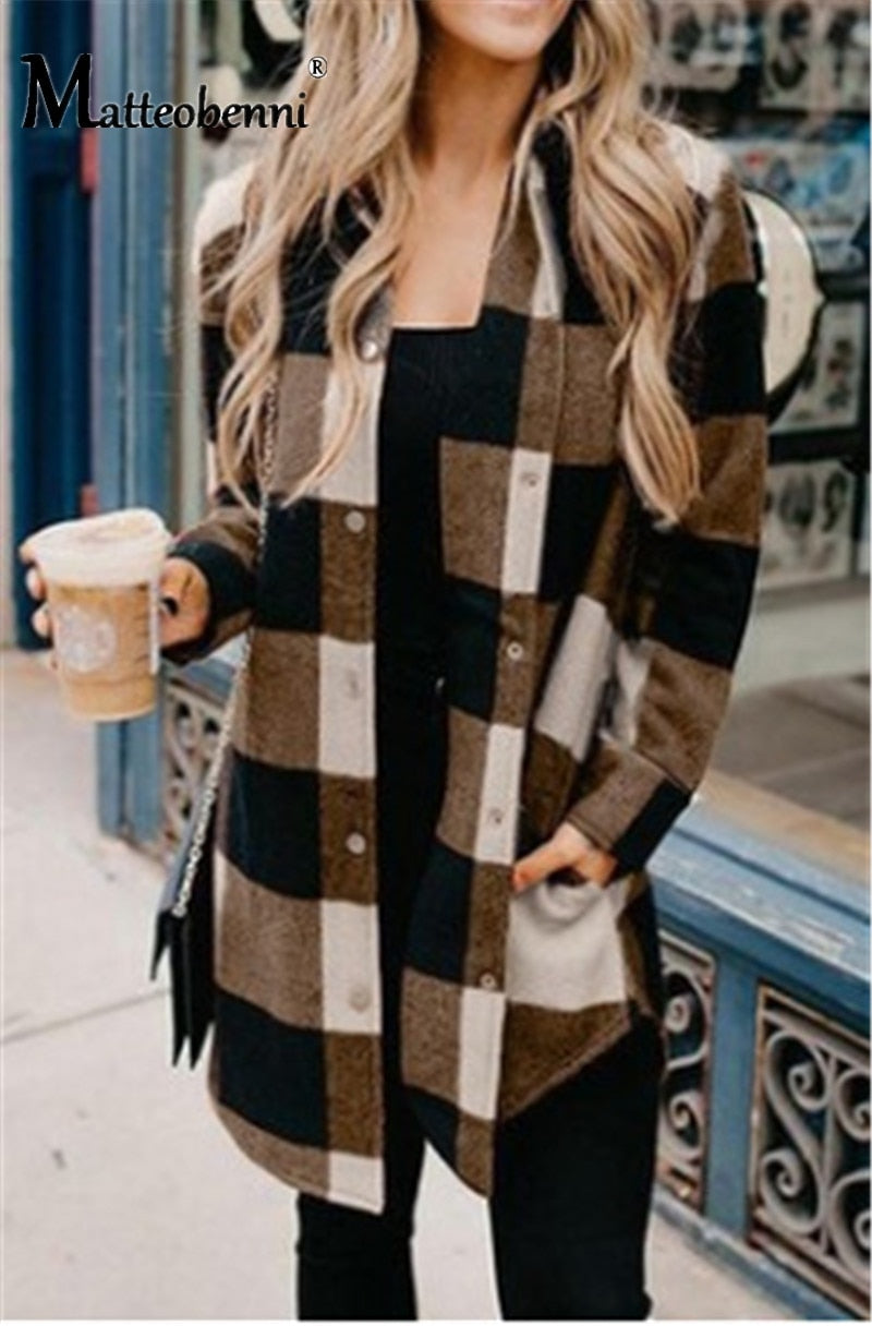 Women's Vintage Loose Plaid Printed Blouse Shirt