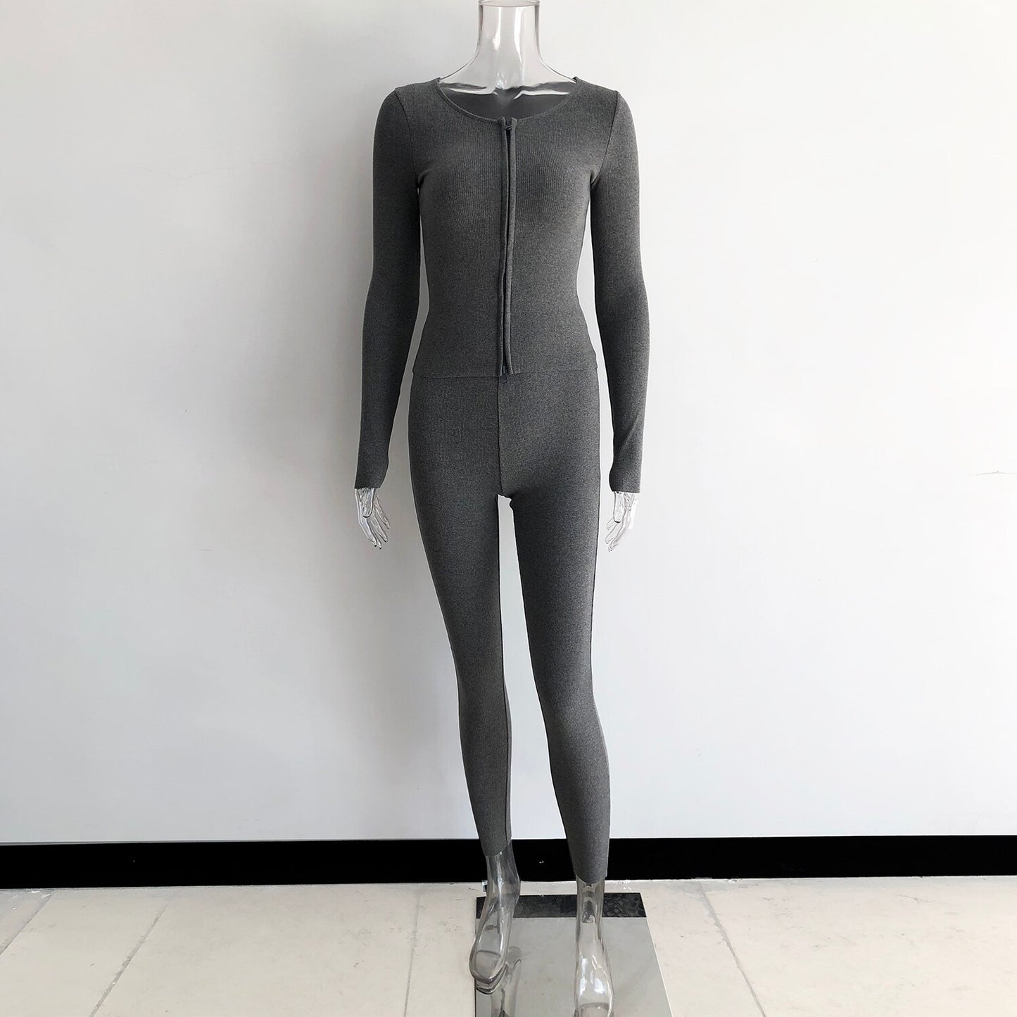 Women's Ribbed Tracksuits Double Zipper Shirts Tops & Stretchy Pants