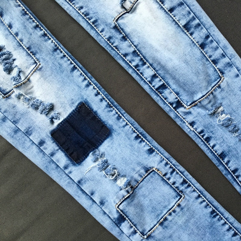 Women's Ripped Skinny Slim Patchwork jeans