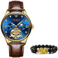 Classic Men's Genuine Leather Waterproof Military Wristwatch