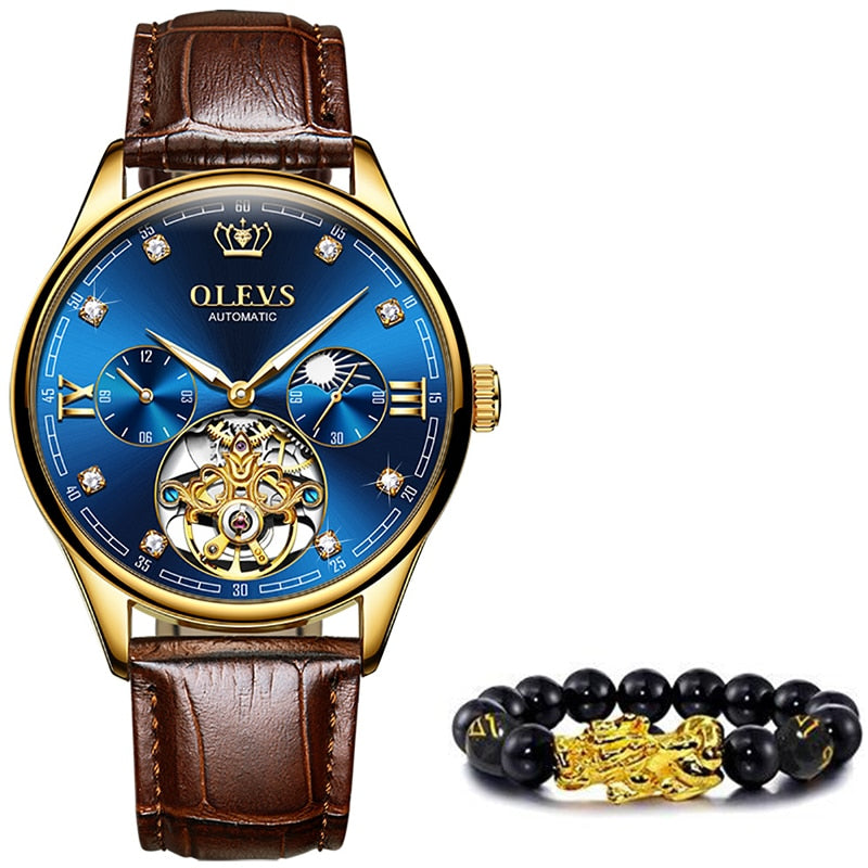 Classic Men's Genuine Leather Waterproof Military Wristwatch