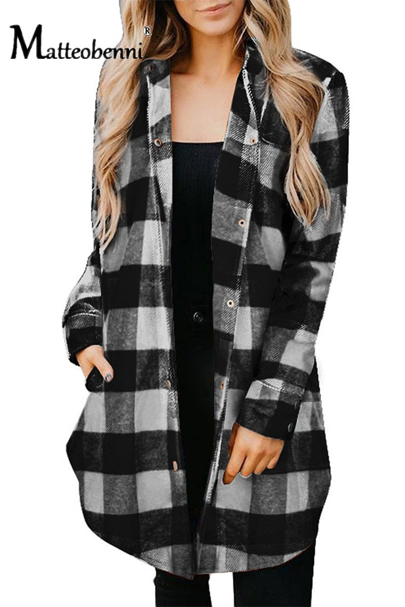 Women's Vintage Loose Plaid Printed Blouse Shirt