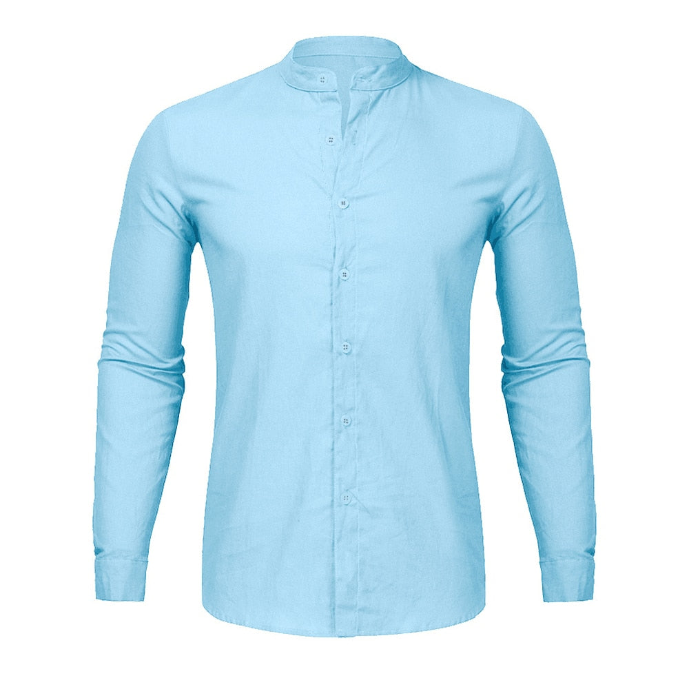 Casual Cotton Linen Men Shirts Long Sleeve Street Wear