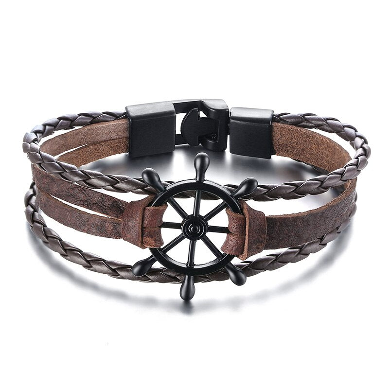 Mens Vintage Rudder Charm Bracelets