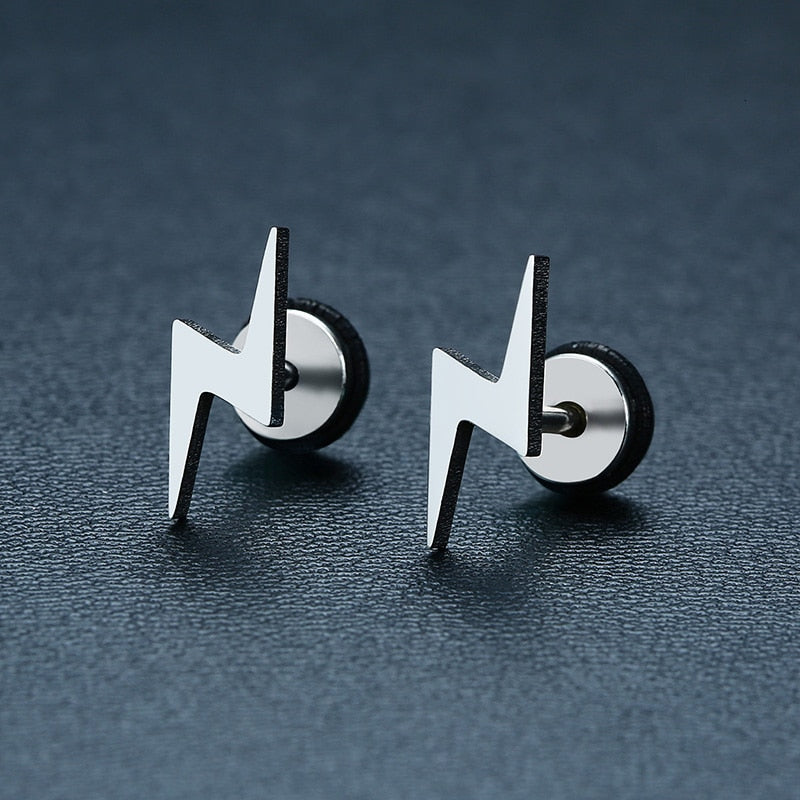 Mens Lightning Shaped Stud Earrings