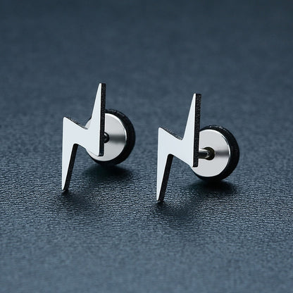 Mens Lightning Shaped Stud Earrings