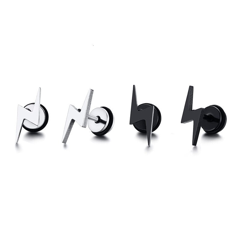 Mens Lightning Shaped Stud Earrings