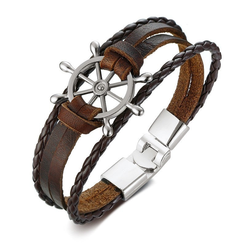 Mens Vintage Rudder Charm Bracelets