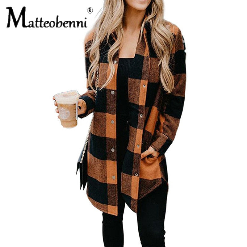 Women's Vintage Loose Plaid Printed Blouse Shirt