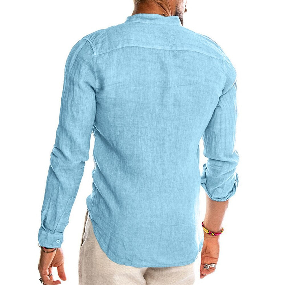 Casual Cotton Linen Men Shirts Long Sleeve Street Wear