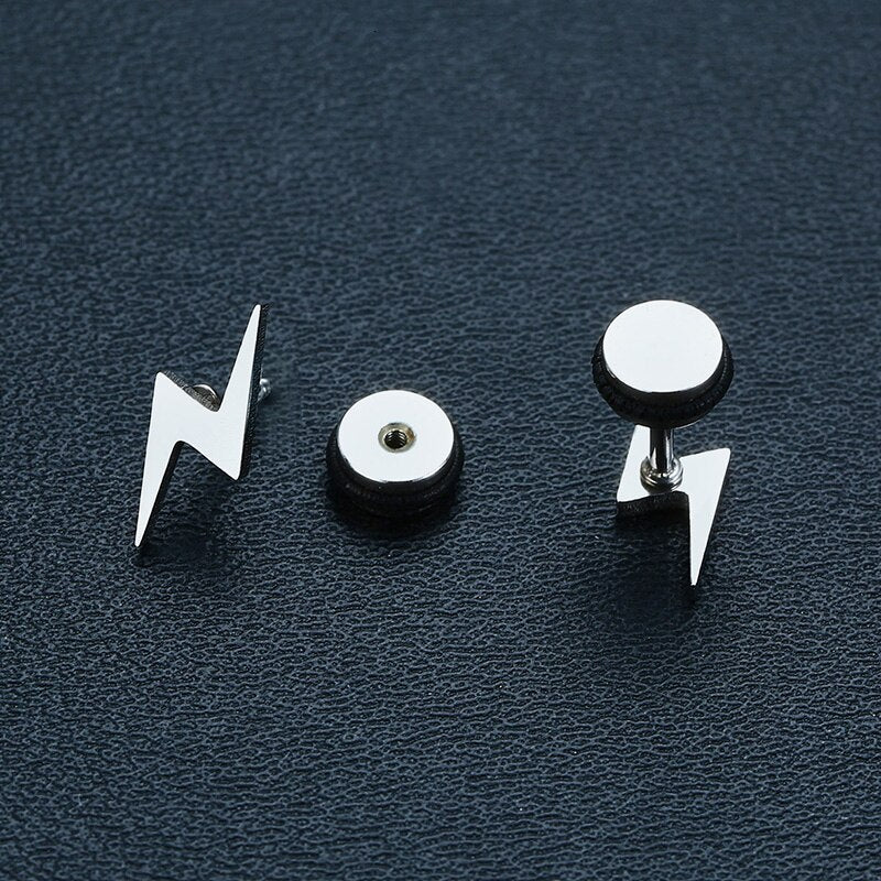 Mens Lightning Shaped Stud Earrings