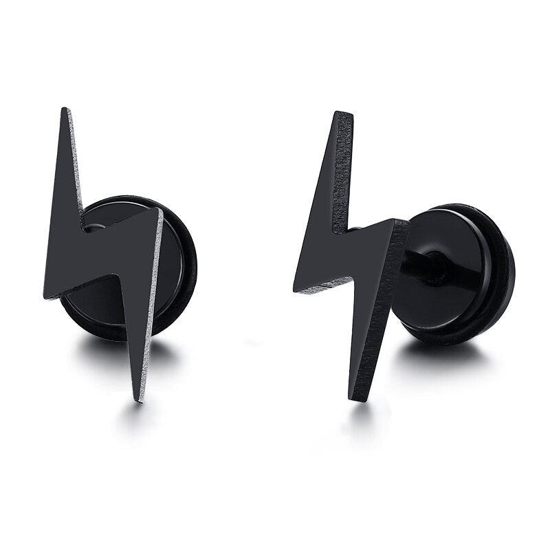 Mens Lightning Shaped Stud Earrings
