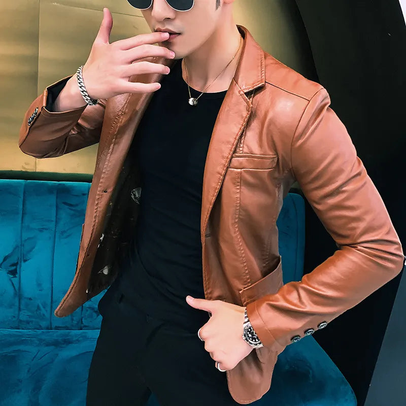 Business style slim thin trend leather jackets