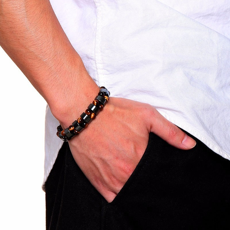 Stretch Men's Hematite & Tigers Eye Bracelets