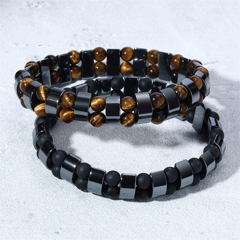 Stretch Men's Hematite & Tigers Eye Bracelets