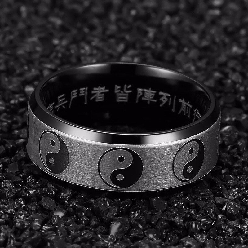Men's Two Tone Stainless Steel Chinese Style "Yin & Yang" Ring