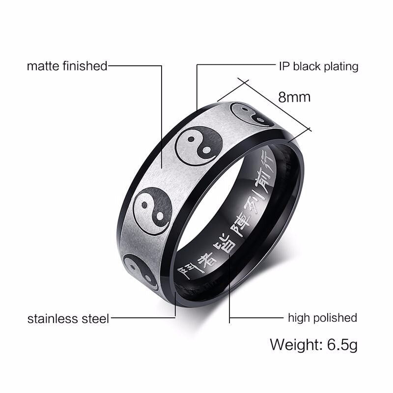 Men's Two Tone Stainless Steel Chinese Style "Yin & Yang" Ring