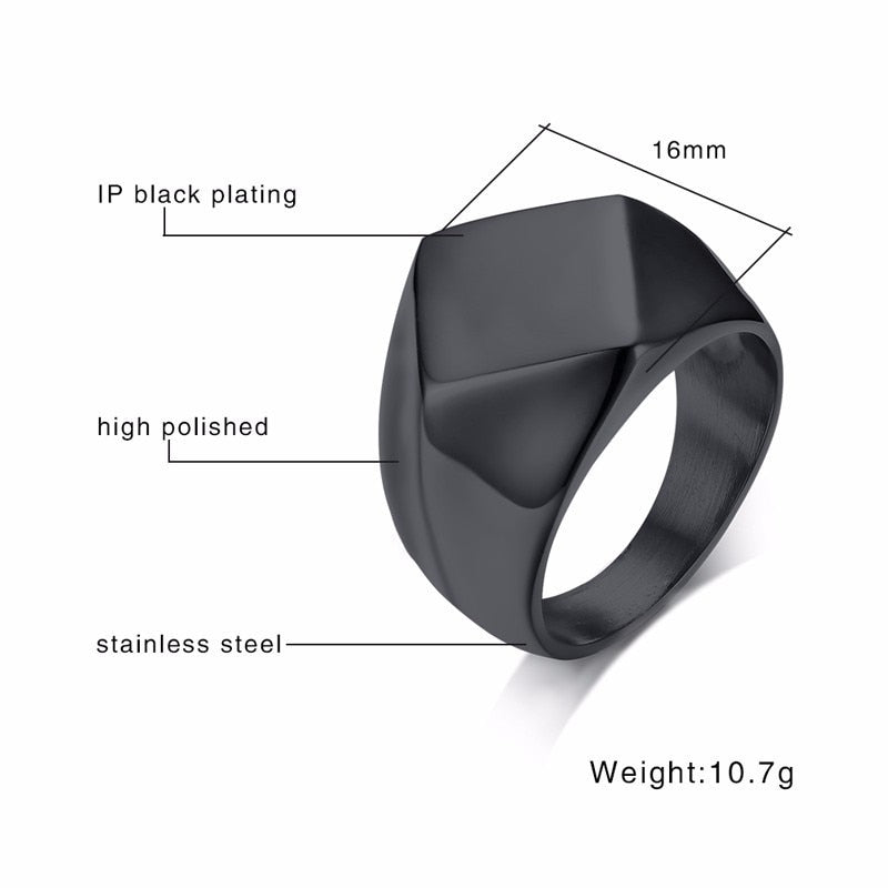 Men's Stainless Steel Quadrangle Flat Top Square Ring