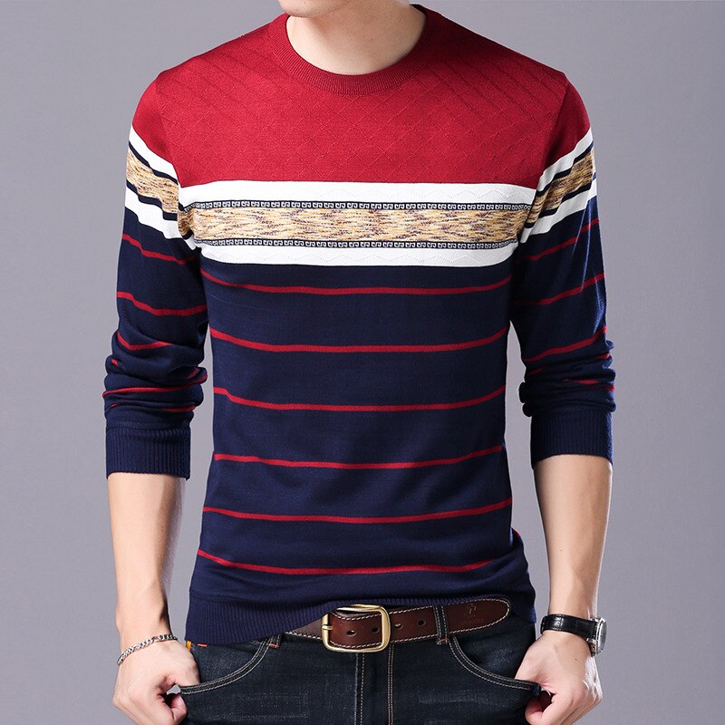 Men's O-Neck Casual Striped Sweaters