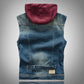 Men's casual Denim Hoodie Vest with detachable hood
