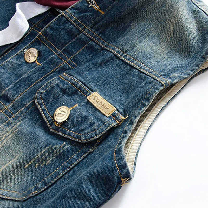 Men's casual Denim Hoodie Vest with detachable hood