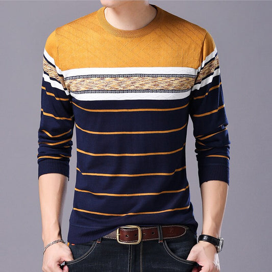 Men's O-Neck Casual Striped Sweaters