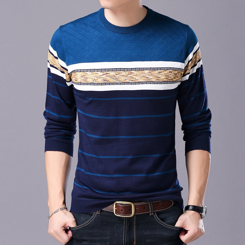 Men's O-Neck Casual Striped Sweaters
