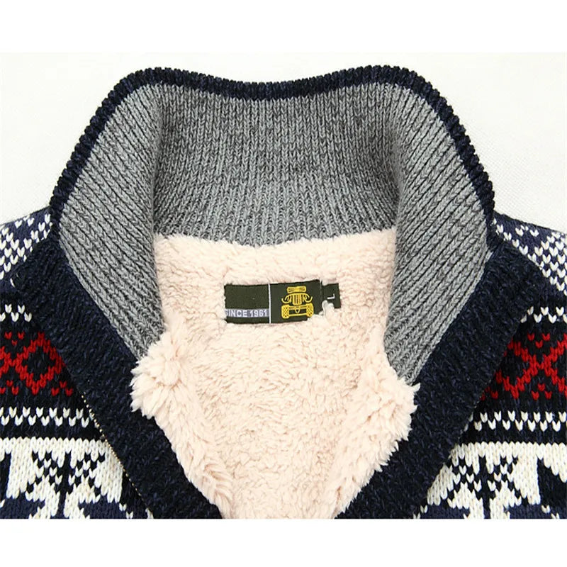Men's Winter Sweater Thick Knitted Cotton Fleece Cardigan