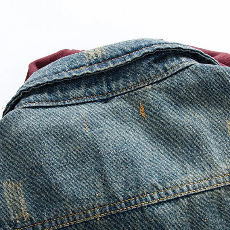 Men's casual Denim Hoodie Vest with detachable hood