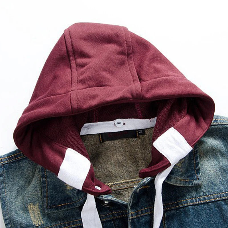 Men's casual Denim Hoodie Vest with detachable hood
