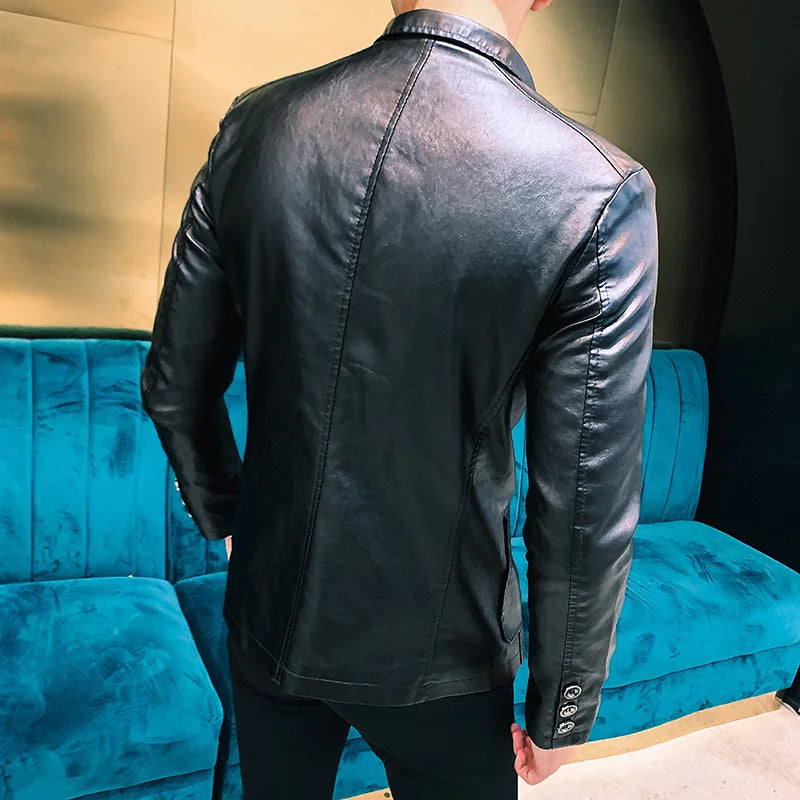Business style slim thin trend leather jackets