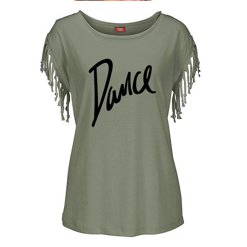 "Dance" Women's Cotton Tassel Casual T-shirt Loose