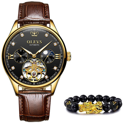 Classic Men's Genuine Leather Waterproof Military Wristwatch