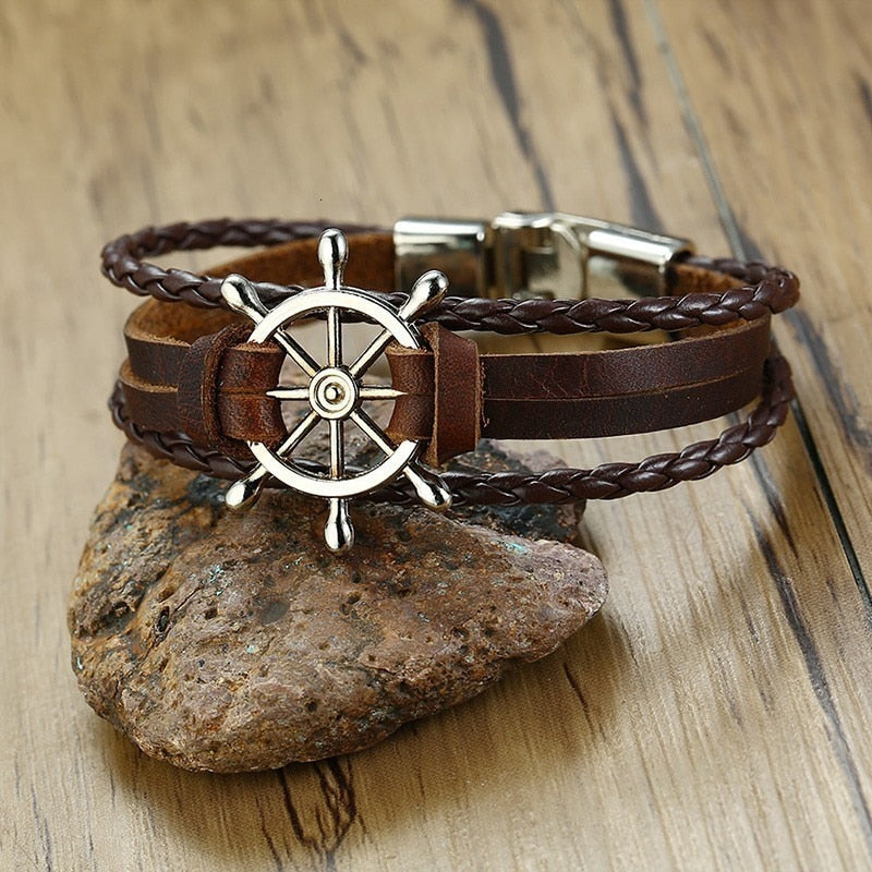 Mens Vintage Rudder Charm Bracelets