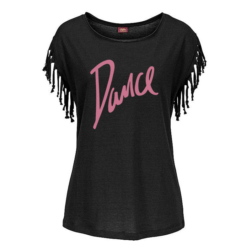 "Dance" Women's Cotton Tassel Casual T-shirt Loose