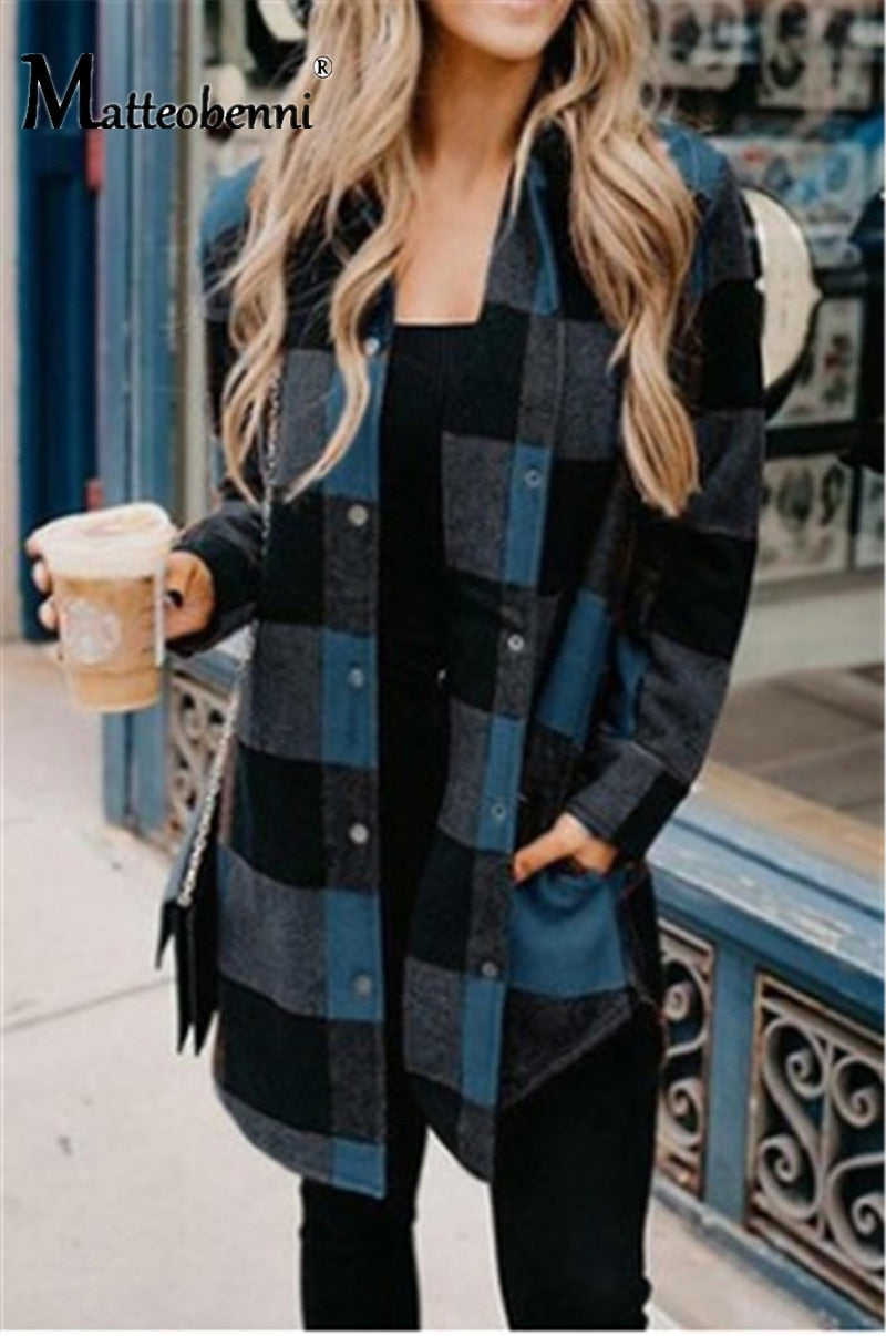 Women's Vintage Loose Plaid Printed Blouse Shirt