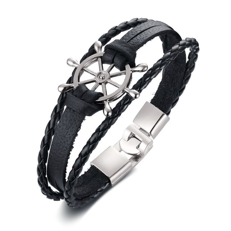 Mens Vintage Rudder Charm Bracelets