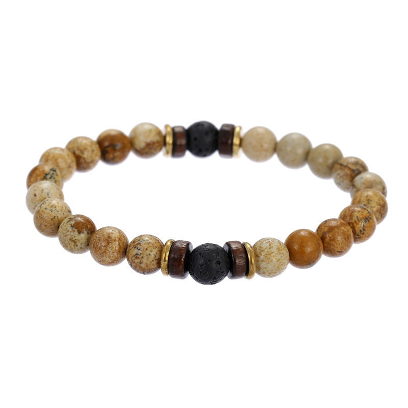 Men's natural stone beads bracelet