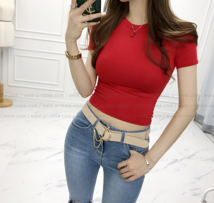 Women's Elastic Crop Top T-Shirt