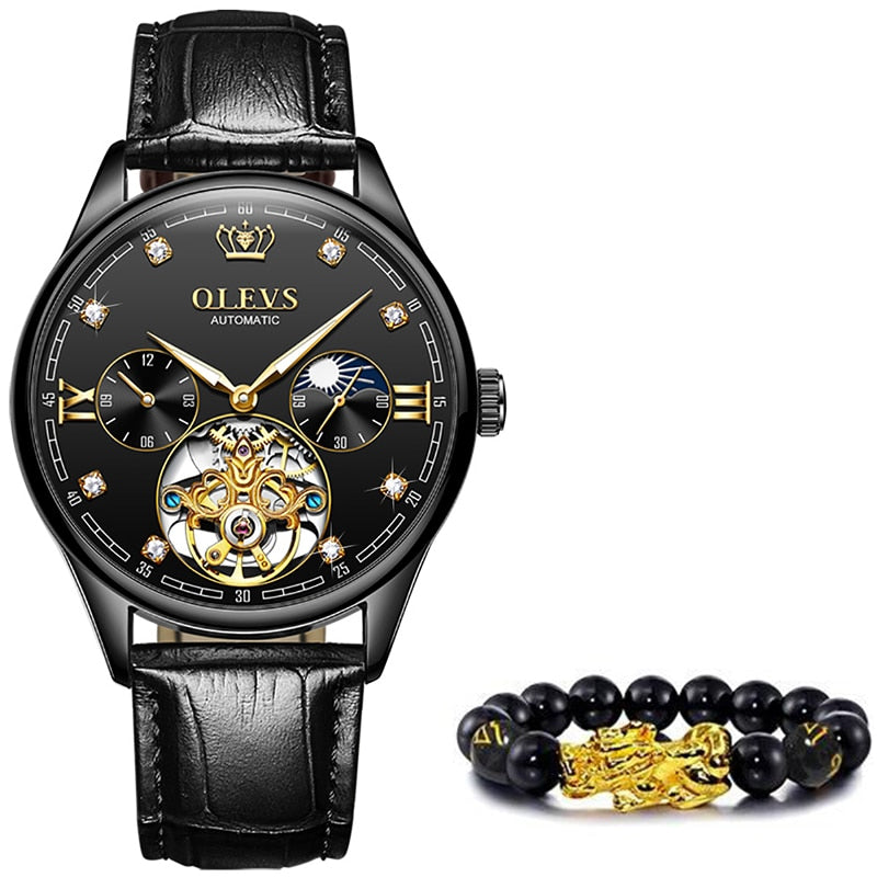 Classic Men's Genuine Leather Waterproof Military Wristwatch