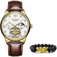 Classic Men's Genuine Leather Waterproof Military Wristwatch