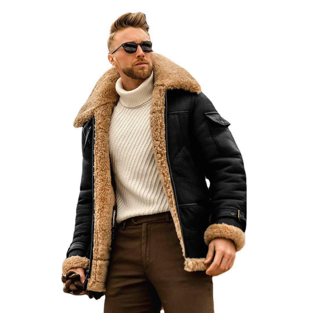 Leather Men's Thick Mid length Winter Jacket