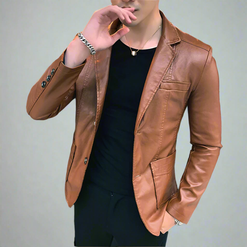 Business style slim thin trend leather jackets