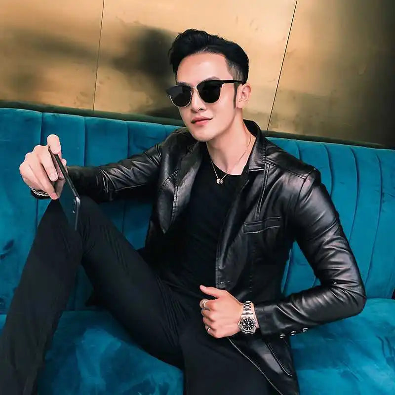 Business style slim thin trend leather jackets