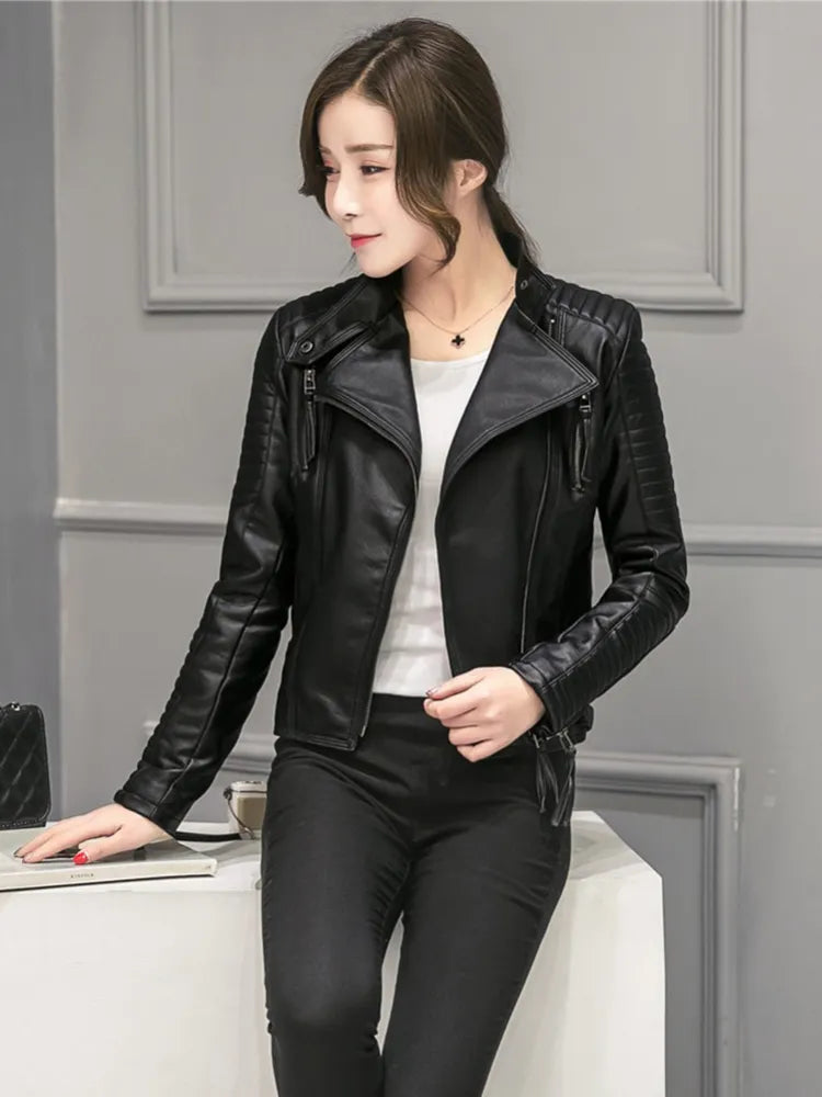 Women's Faux Blazer Motorcycle Outerwear Biker Jacket