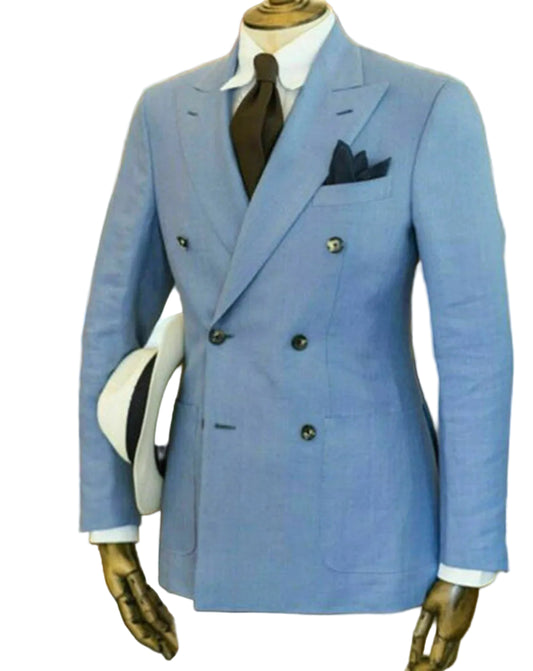 Men's Long Sleeve Tailored Collar Double Breasted Navy Suit Jacket