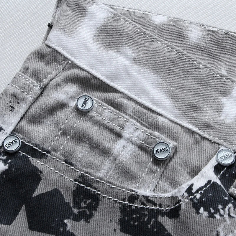 Men's Casual Printed Jeans Stretch Skinny Denim Jogger Pants