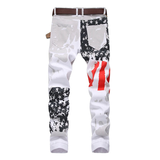 Men's Casual Printed Jeans Stretch Skinny Denim Jogger Pants