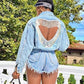 Women's Denim Jacket  "Blue Diamond Tassel Coat"