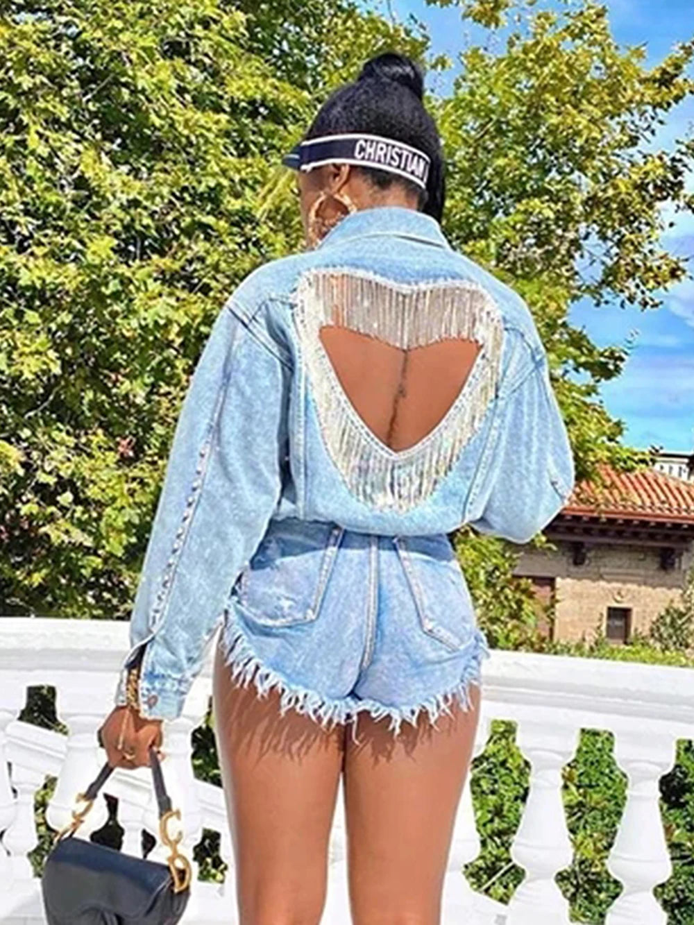 Women's Denim Jacket  "Blue Diamond Tassel Coat"